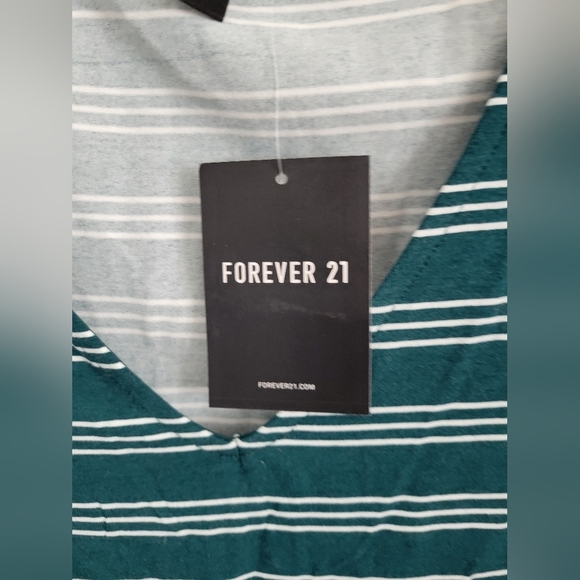 NWT Forever 21 Hunter Green Stripe Short Sleeve Knit Bodysuit Size Medium - Picture 5 of 7